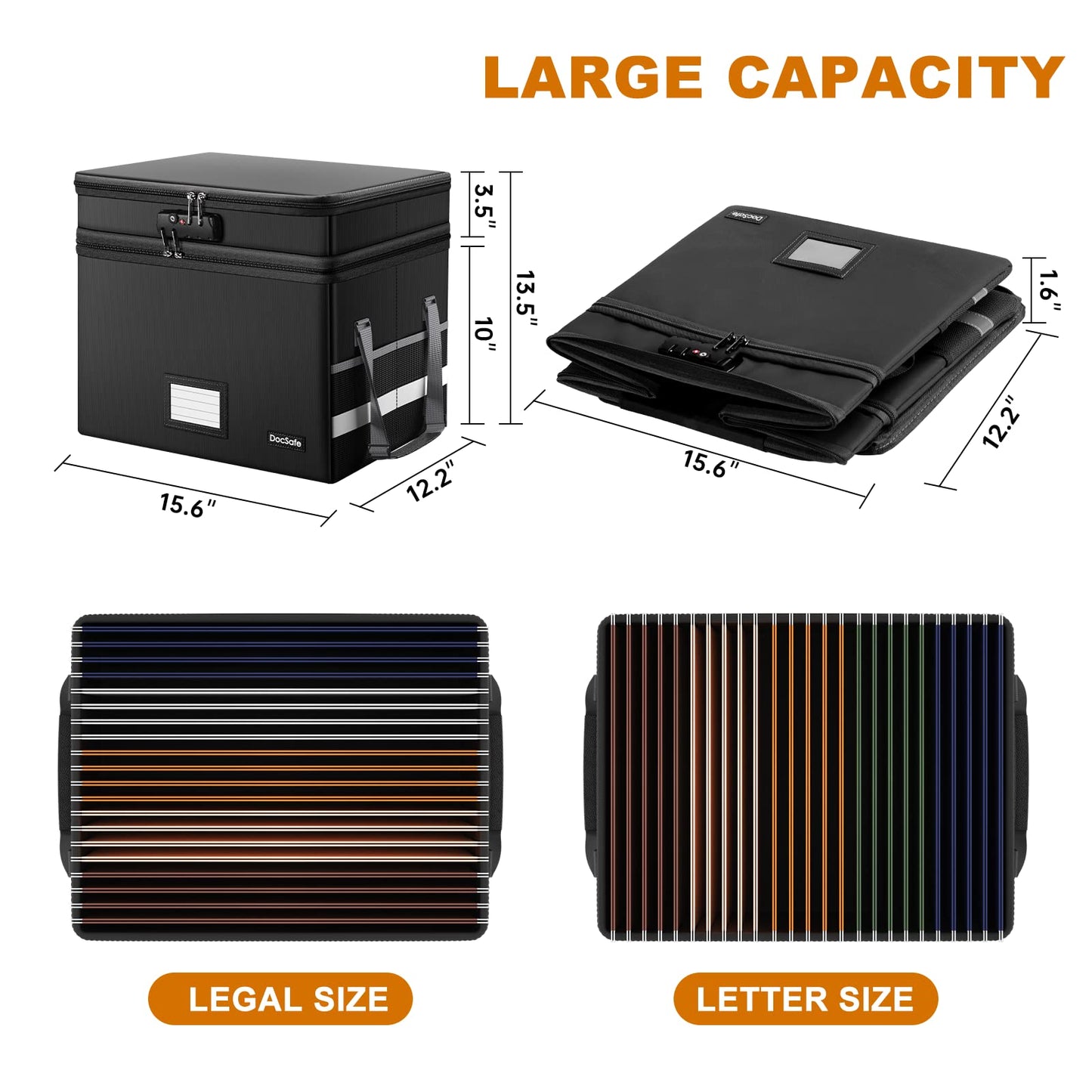 DocSafe File Box with Lock,Multi-Layer Fireproof Document Box Collapsible File Storage Organizer