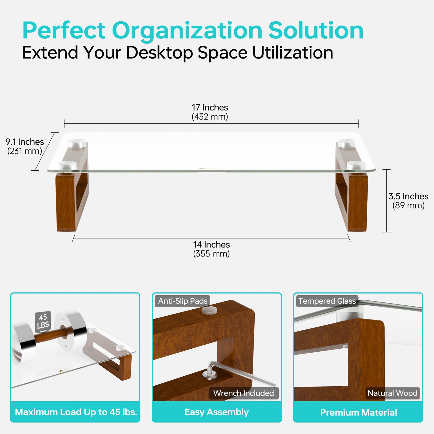 YEOUX Multi-Purpose Desktop Stand - 17.0" x 9.0" x 3.5" (Clear & Walnut)