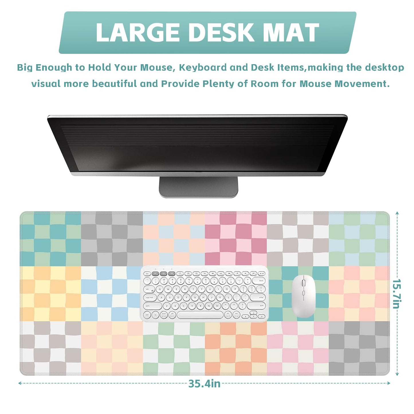 Baziabbo Checkered Desk Mat,XXL Extended Big Mouse Pad,Gaming Mousepad with Stitched Edge,Non-Slip