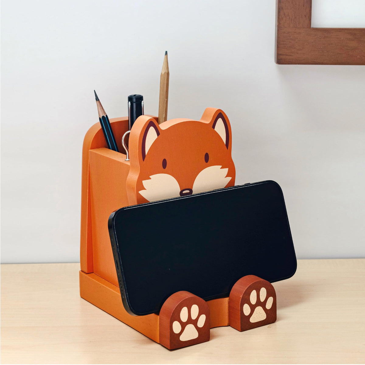 I'm Solid Wood Multipurpose Eyeglass Phone Pen & Pencil Holder Stand Stationery Desk Box Organizer