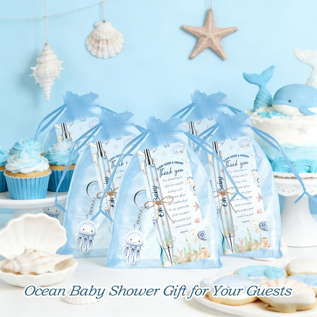 145 Pieces Under the Sea Baby Shower Favors for Guest Ocean Animal Ballpoint Pens and Keychains