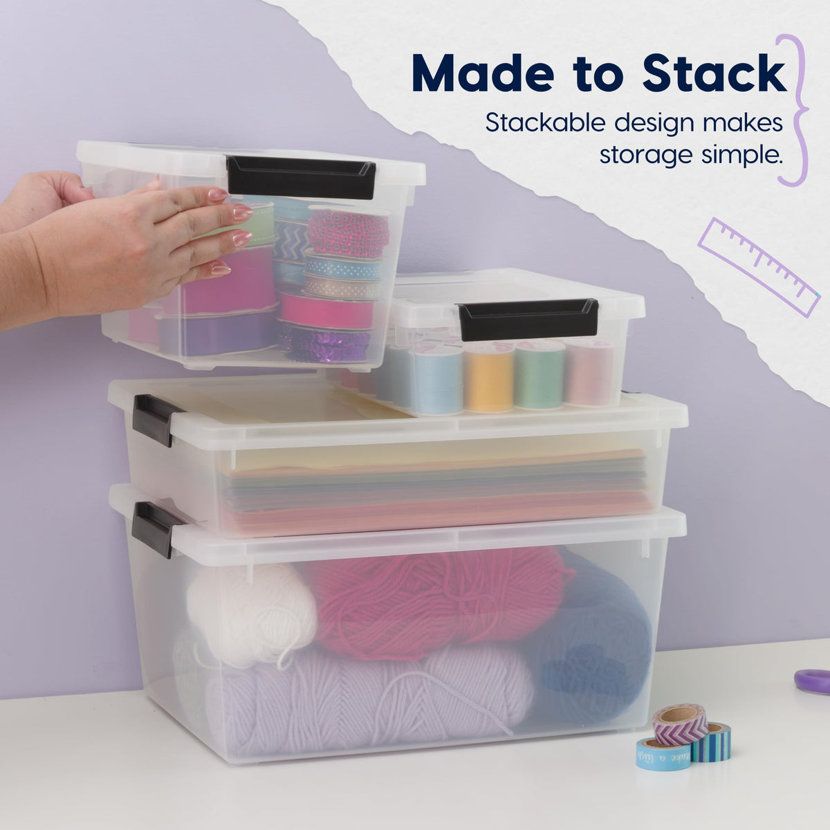 IRIS USA Storage Bins with Lids |Made in USA| 2 Qt - (6-Pack) - Clear/Black