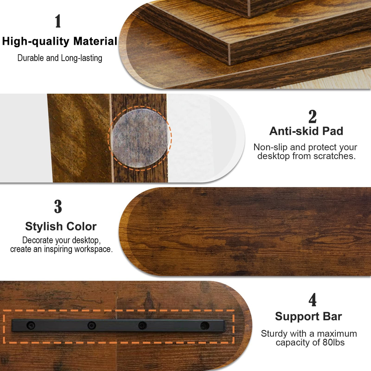 TEAMIX 20 inch Monitor Riser Stand - 2 Tiers, Wood Rustic Desktop Bookshelf