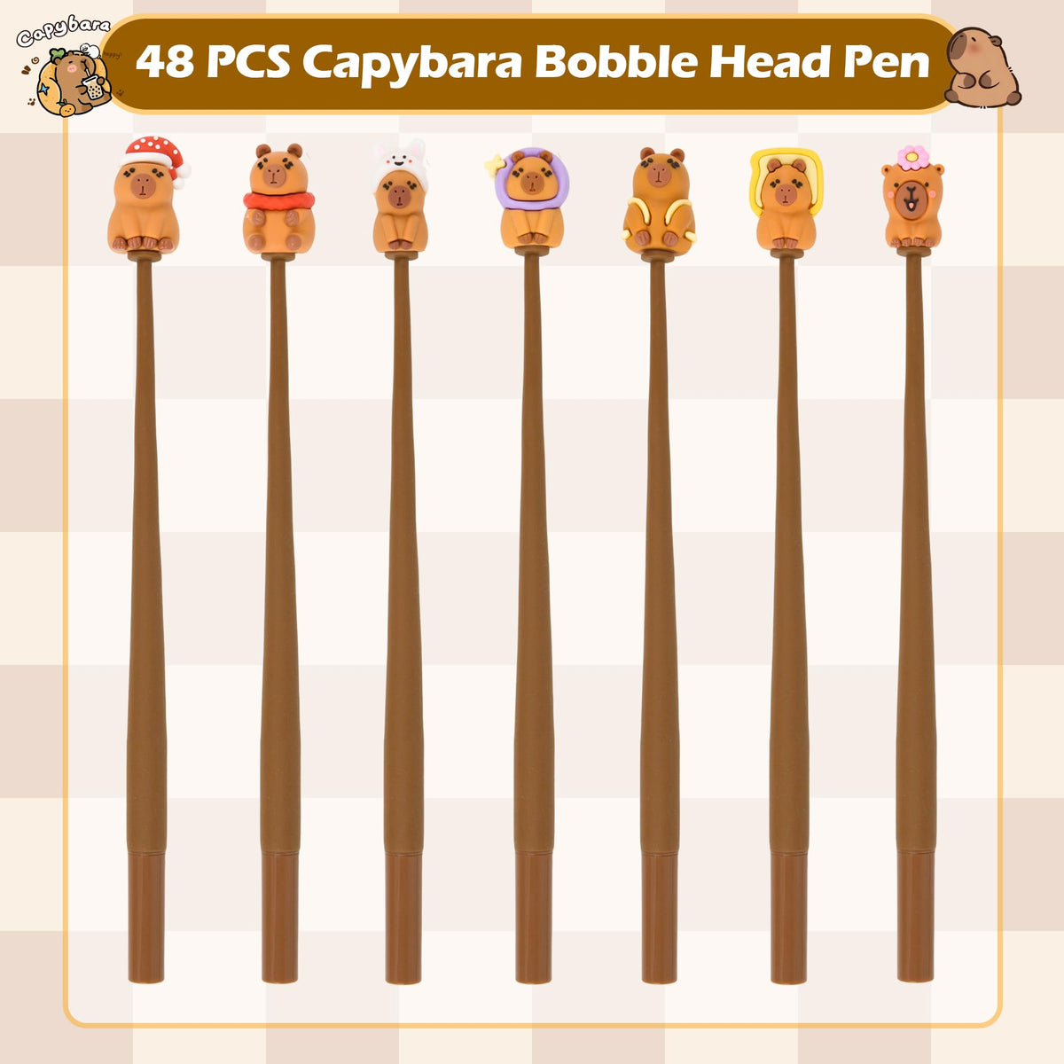 LiYiQ 48 PCS Capybara Stress Relief Bobblehead Pens Fun Cute Pen for kids Fidget Pens Kawaii Pen