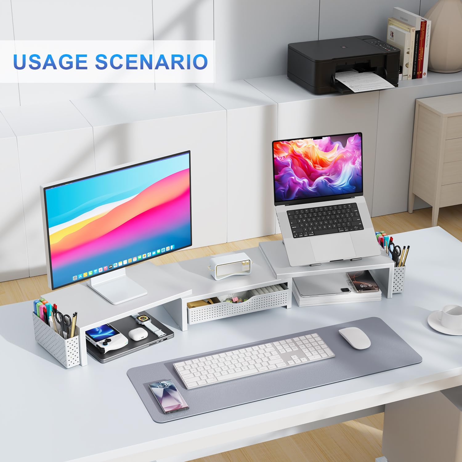 gianotter Dual Monitor Stand Riser With Drawer and 2 Pen Holders