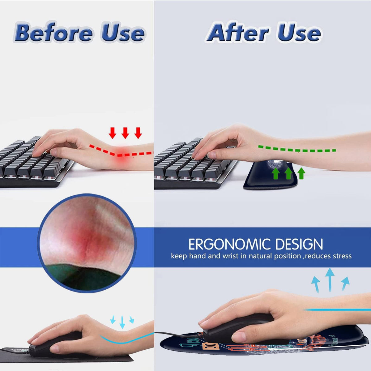 CUISHAN Ergonomic Gel Mouse Wrist Rest Pad and Keyboard Pad Set,Anti-Slip PU Bottom Easy Typing and