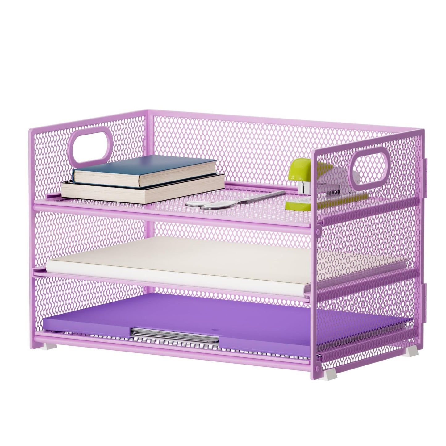 Marbrasse 3 Tier Paper Organizer Letter Tray, Mesh File Organizer with Handle, Paper Sorter Desk