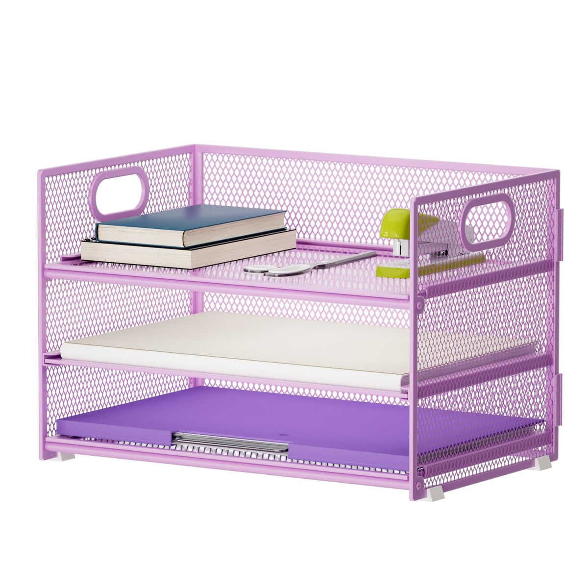 Marbrasse 3 Tier Paper Organizer Letter Tray, Mesh File Organizer with Handle, Paper Sorter Desk