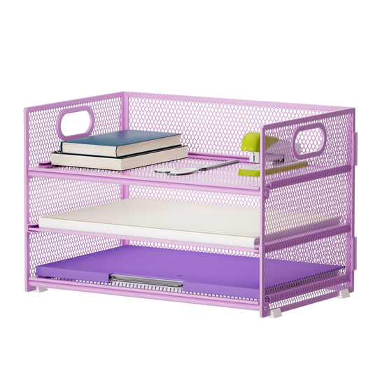 Marbrasse 3 Tier Paper Organizer Letter Tray, Mesh File Organizer with Handle, Paper Sorter Desk