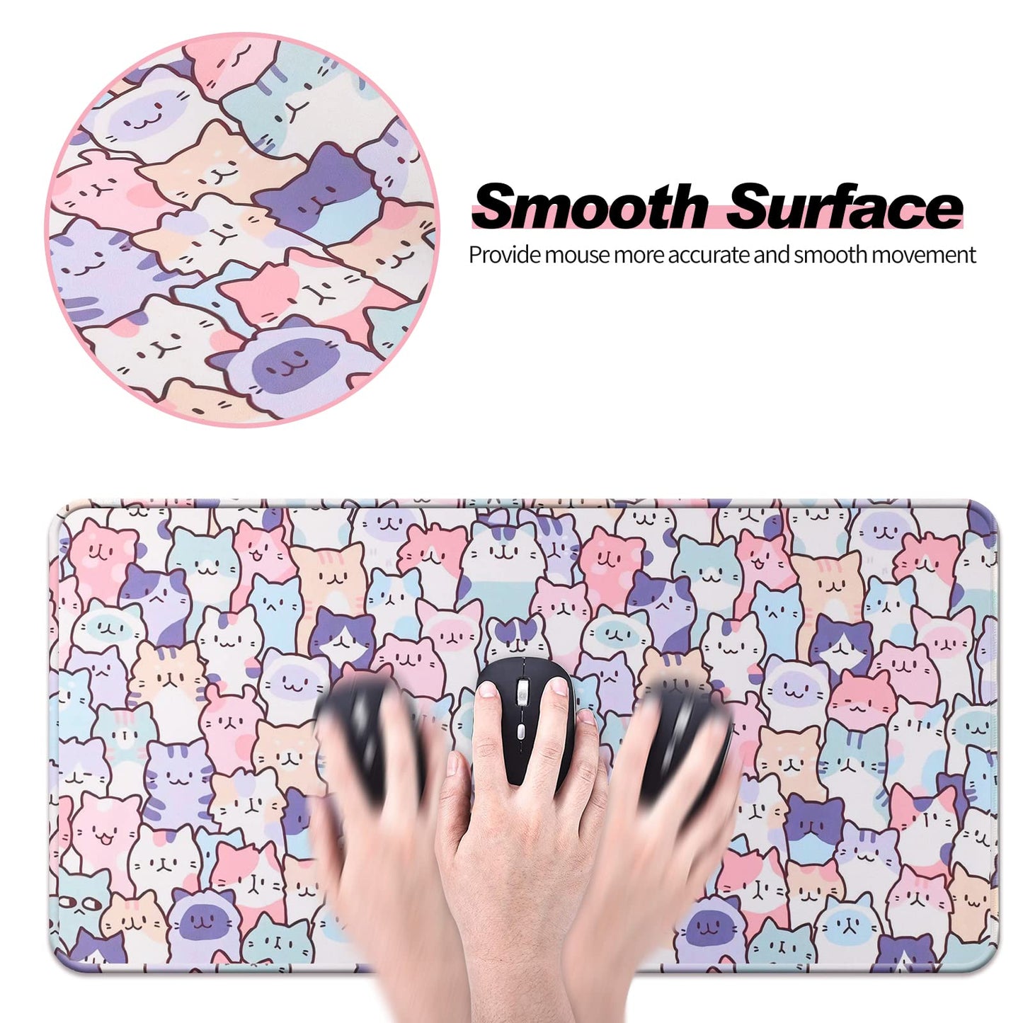 JIANG100 Cute Kawaii Cat Gaming Desk Mat, Extended Large Mouse Pad, Pink