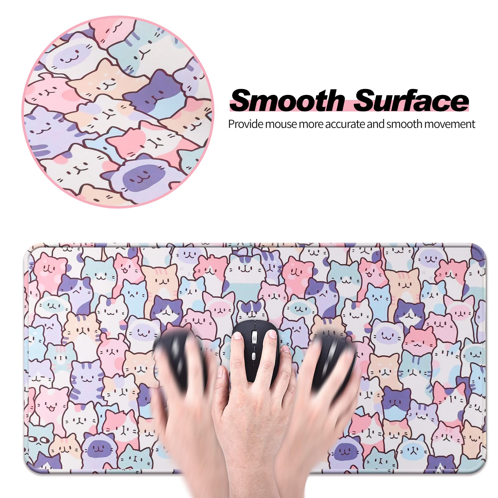JIANG100 Cute Kawaii Cat Gaming Desk Mat, Extended Large Mouse Pad, Pink