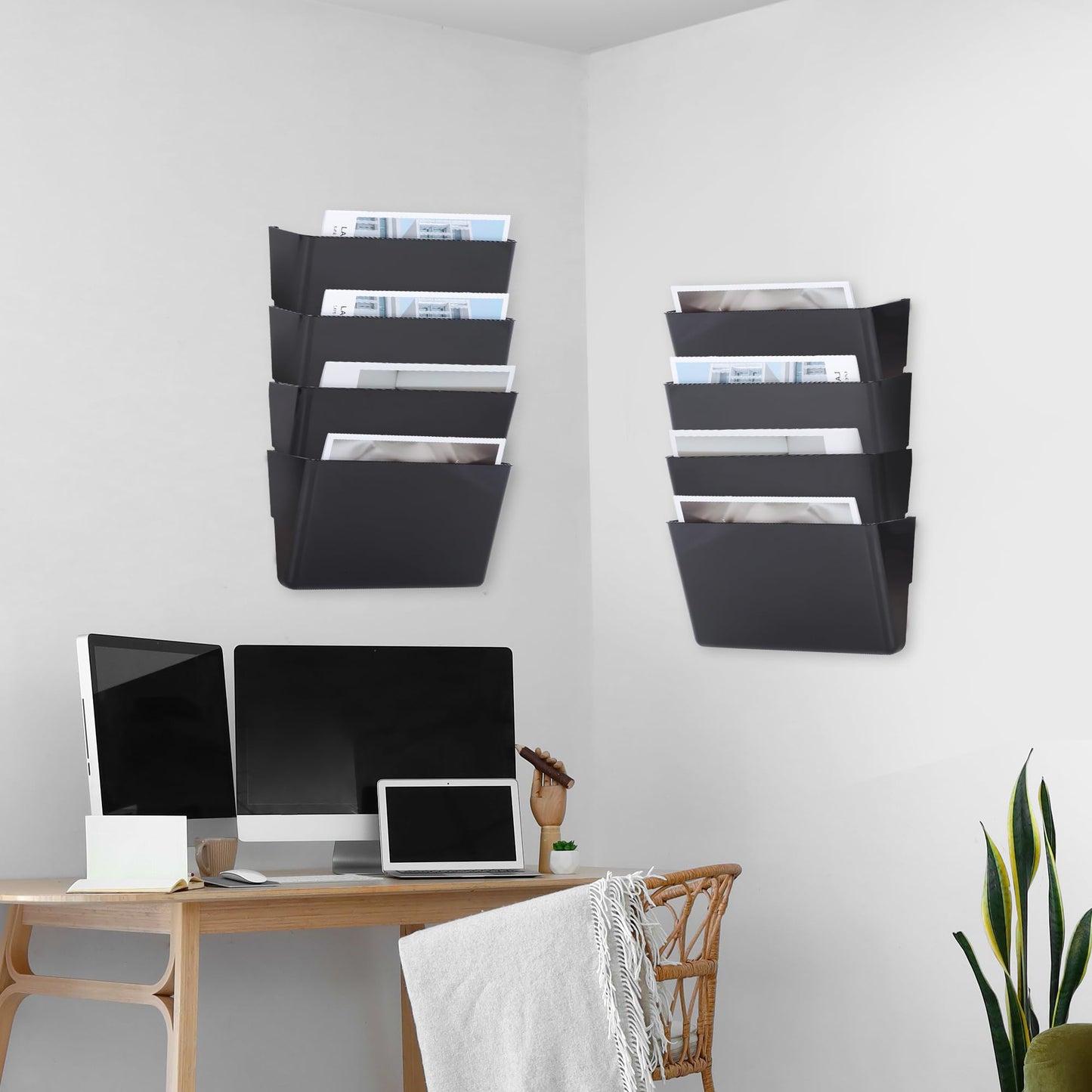 EASEPRES 8 Pack Black Plastic Single Pocket Hanging File Organizer, Wall Mount Paper Mails