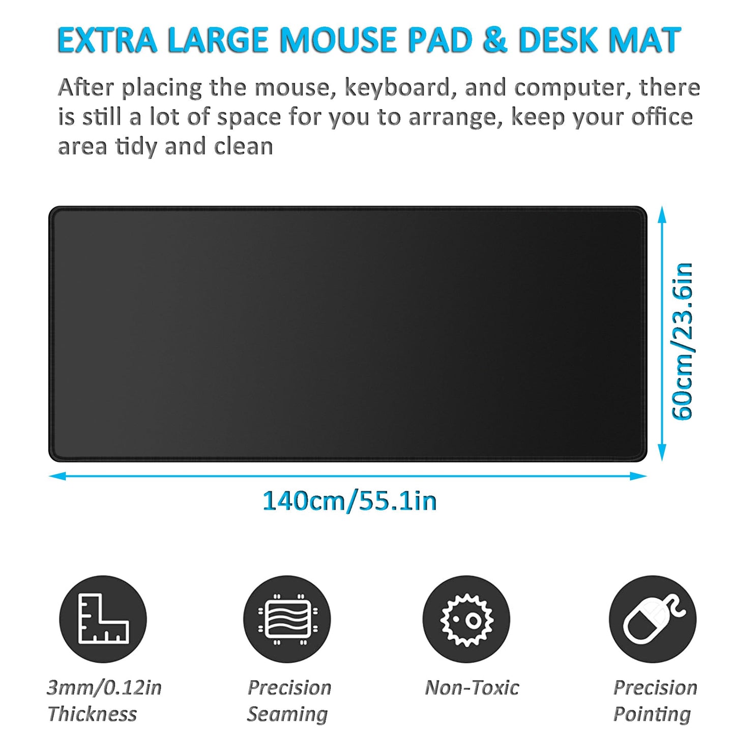 LL-COEUR Black Large Gaming Mouse Pad 55.1x23.6x0.12inch, Extended PC Laptop Keyboard Mat Oversized
