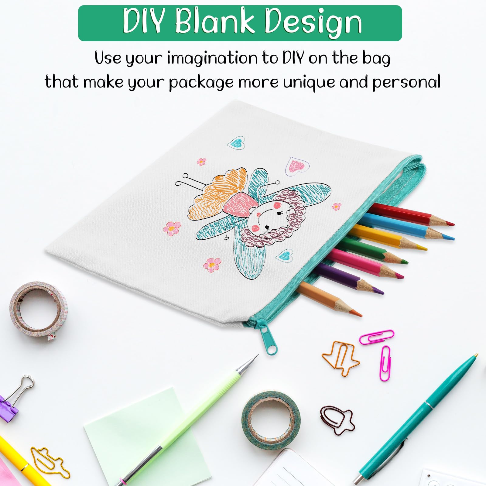 Shappy 40 Pcs Canvas Zipper Pouch Bags Pencil Pouch Bulk Canvas Makeup Bags Blank Pencil Case