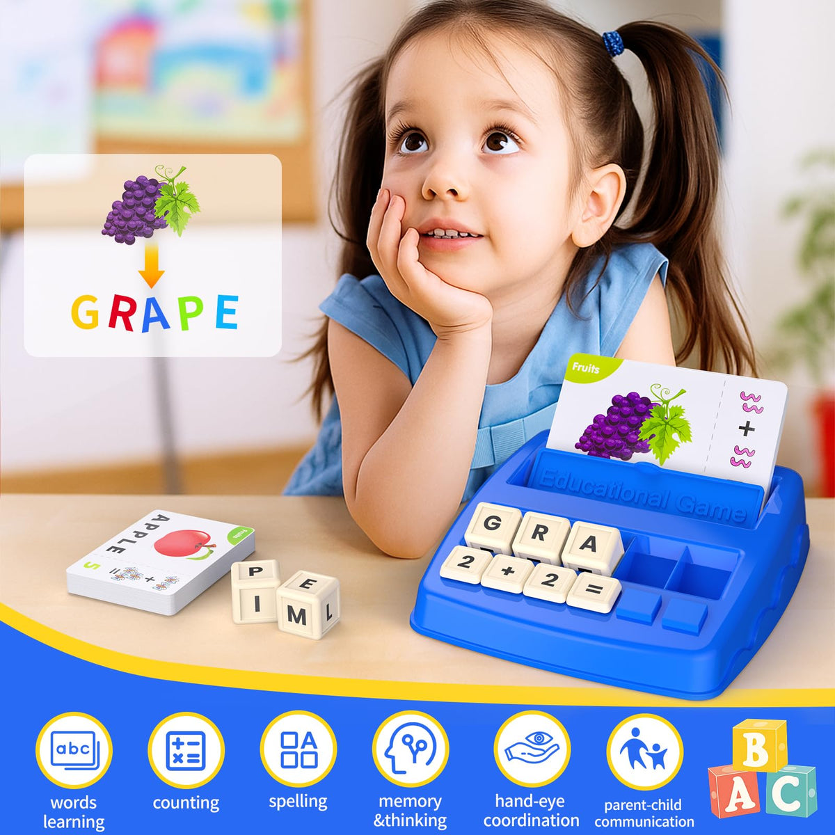 DEGIDEGI Educational Toys for Kids Ages 3-8, Matching Letter Spelling Math Counting Game,Learning
