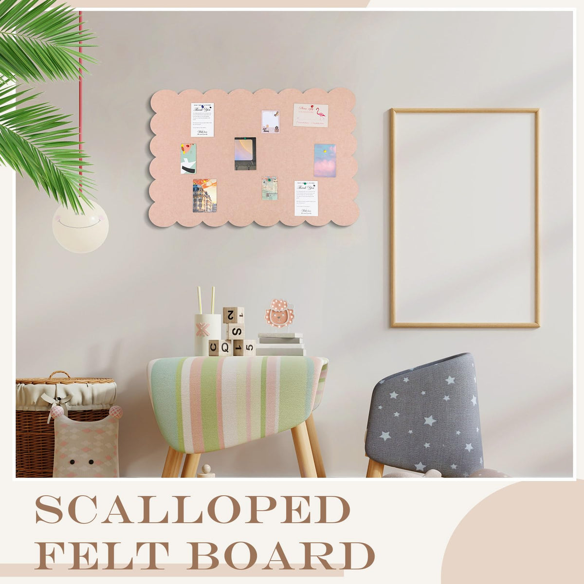 Mooliwe Scalloped Felt Bulletin Cork Board Foldable Flesh Pink 24 * 18 Inch