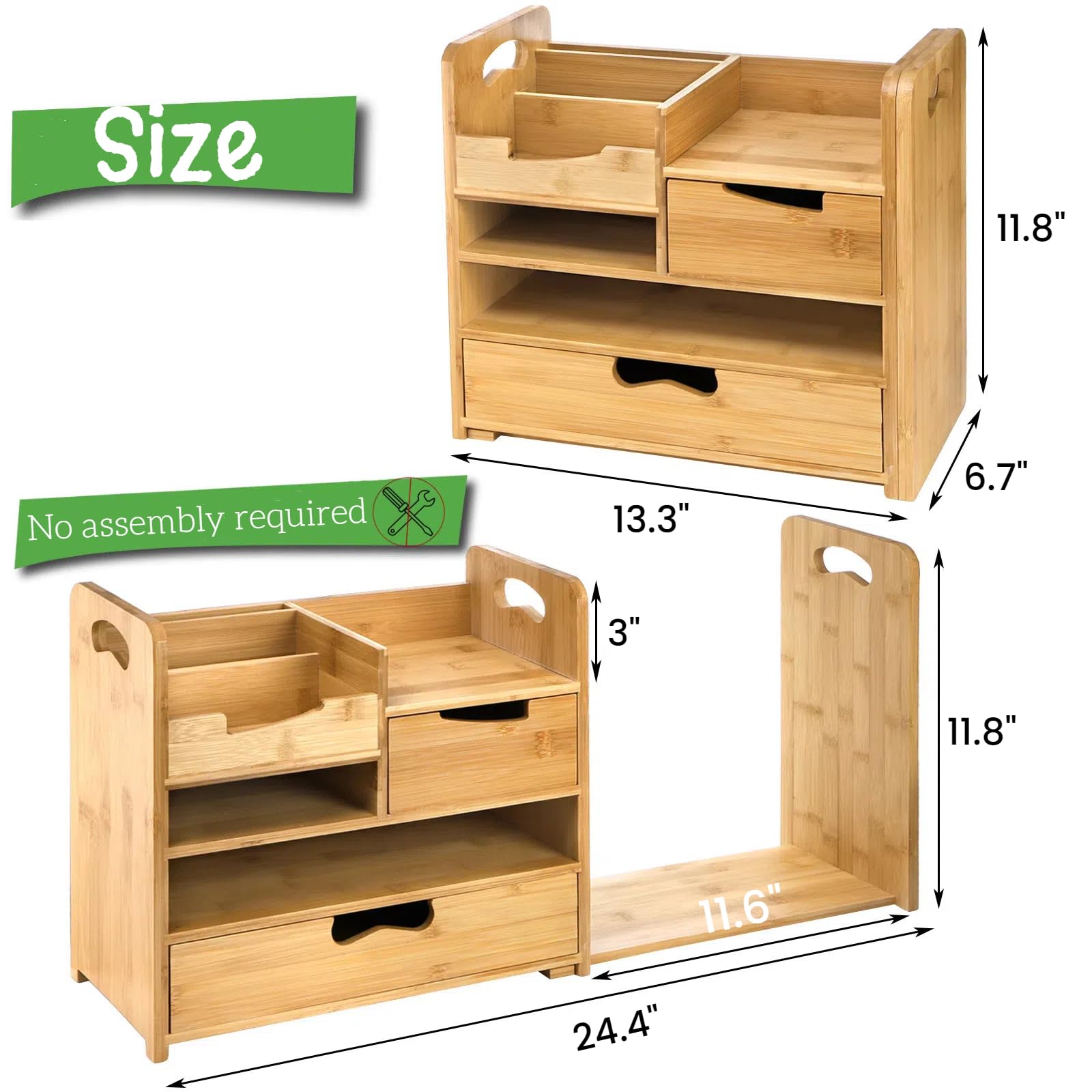 ZOOFOX Bamboo Desk Organizer with Adjustable File Holder, Mail Organizer Countertop with Drawer