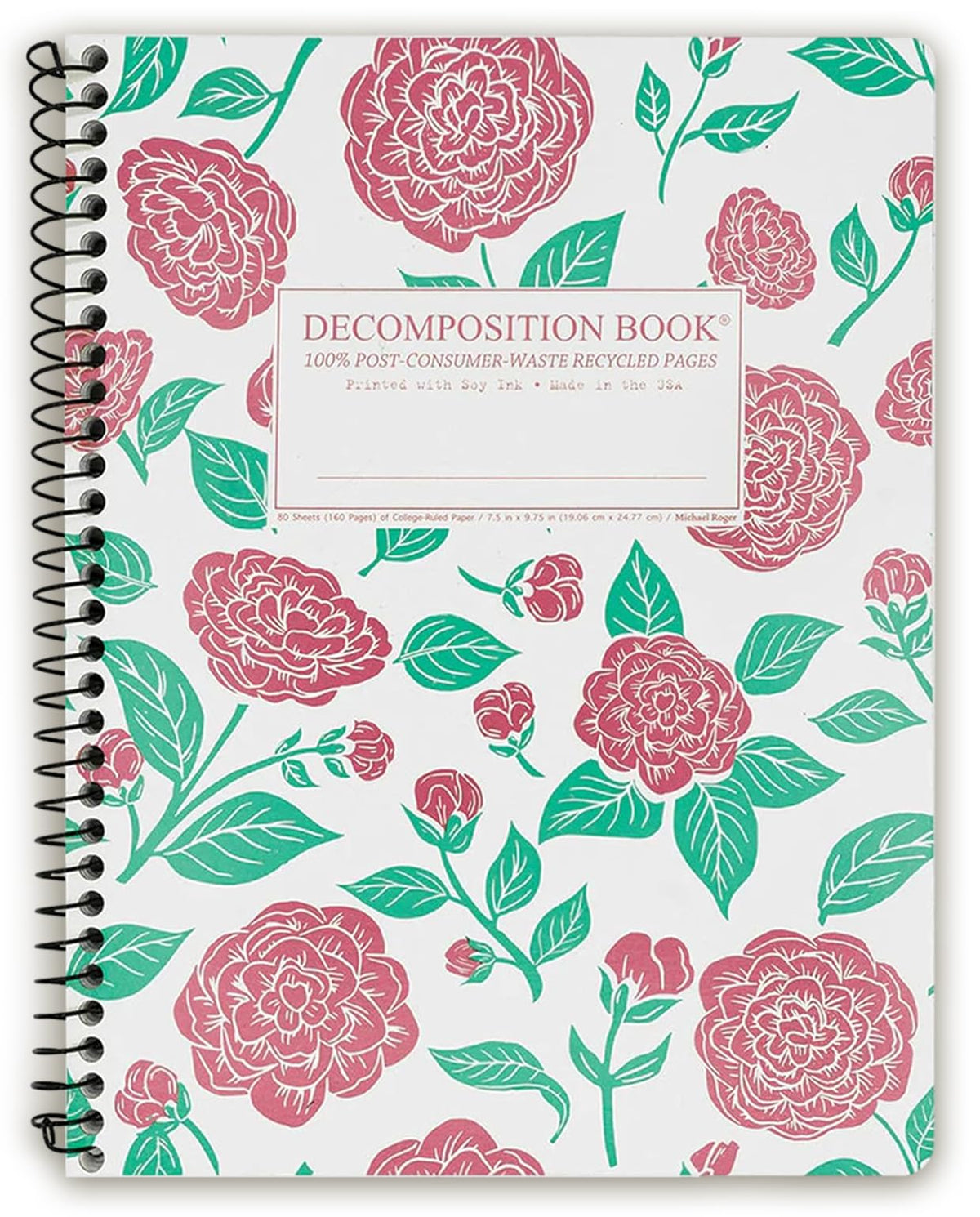 Decomposition Camellias College Ruled Spiral Notebooks – 9.75 x 7.5 Journal with 160 Lined Pages