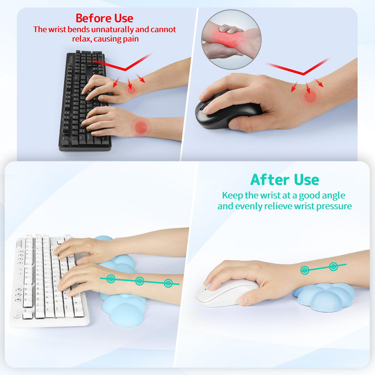 Sushret Cloud Wrist Rest Keyboard, Cloud Keyboard Wrist Pad Set with PU Leather Memory Foam, Cute