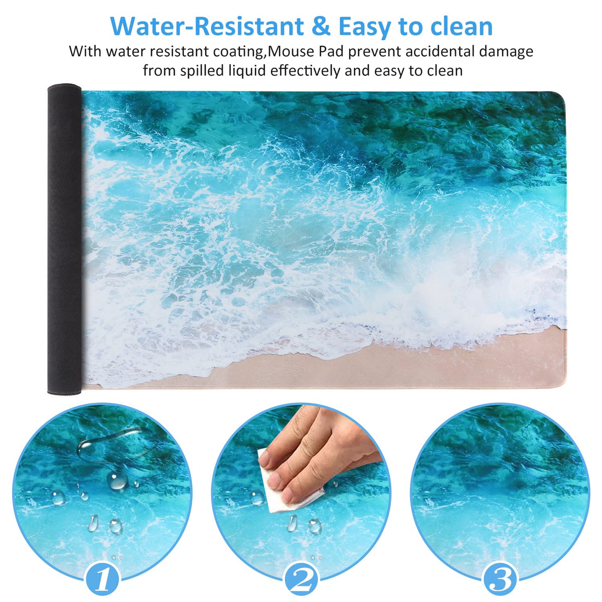 iCasso Extended Gaming Mouse Pad,35.4 x 15.7in Desk Pad,Beach