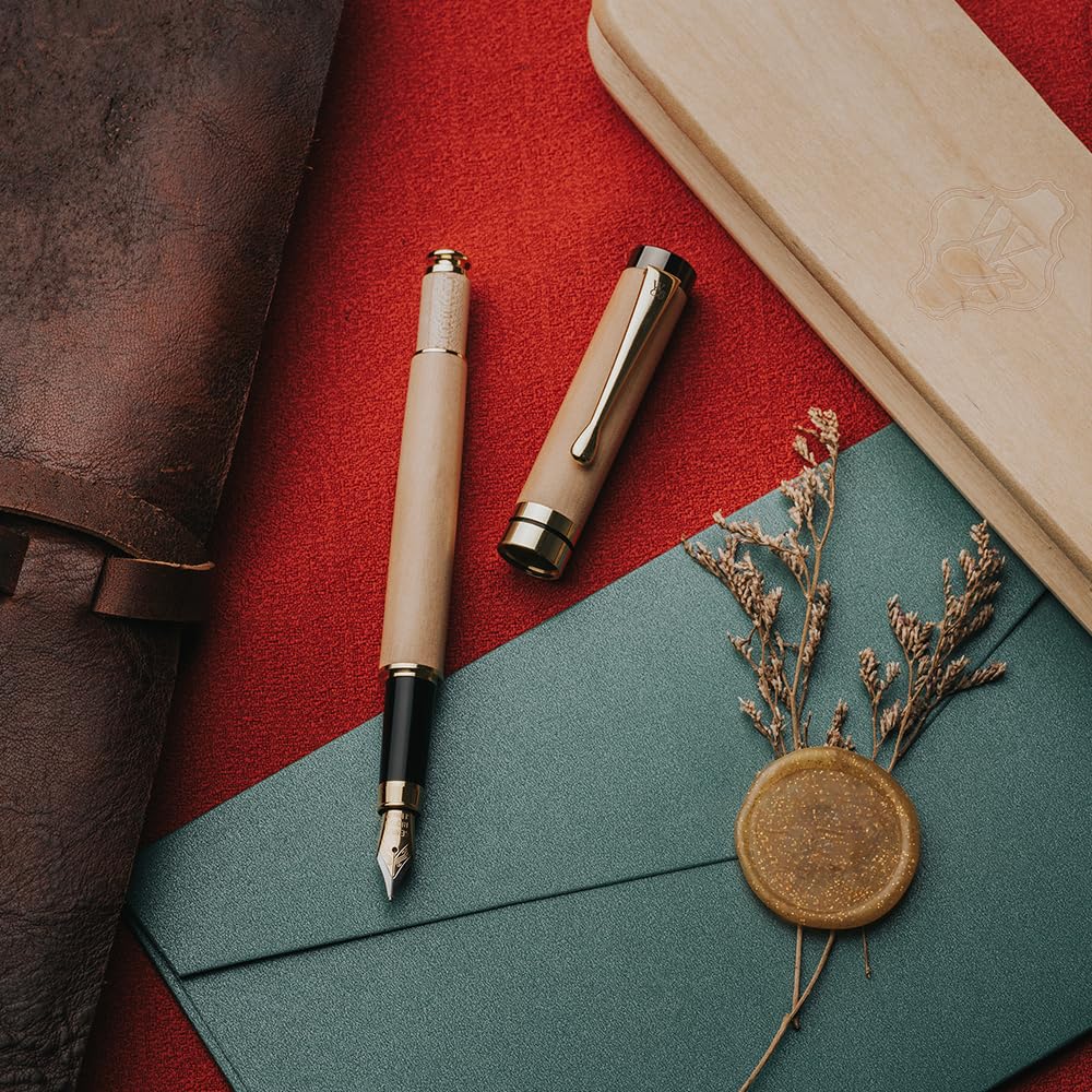 Wordsworth & Black Bamboo Wood Fountain Pen Set for Writing, Medium Nib