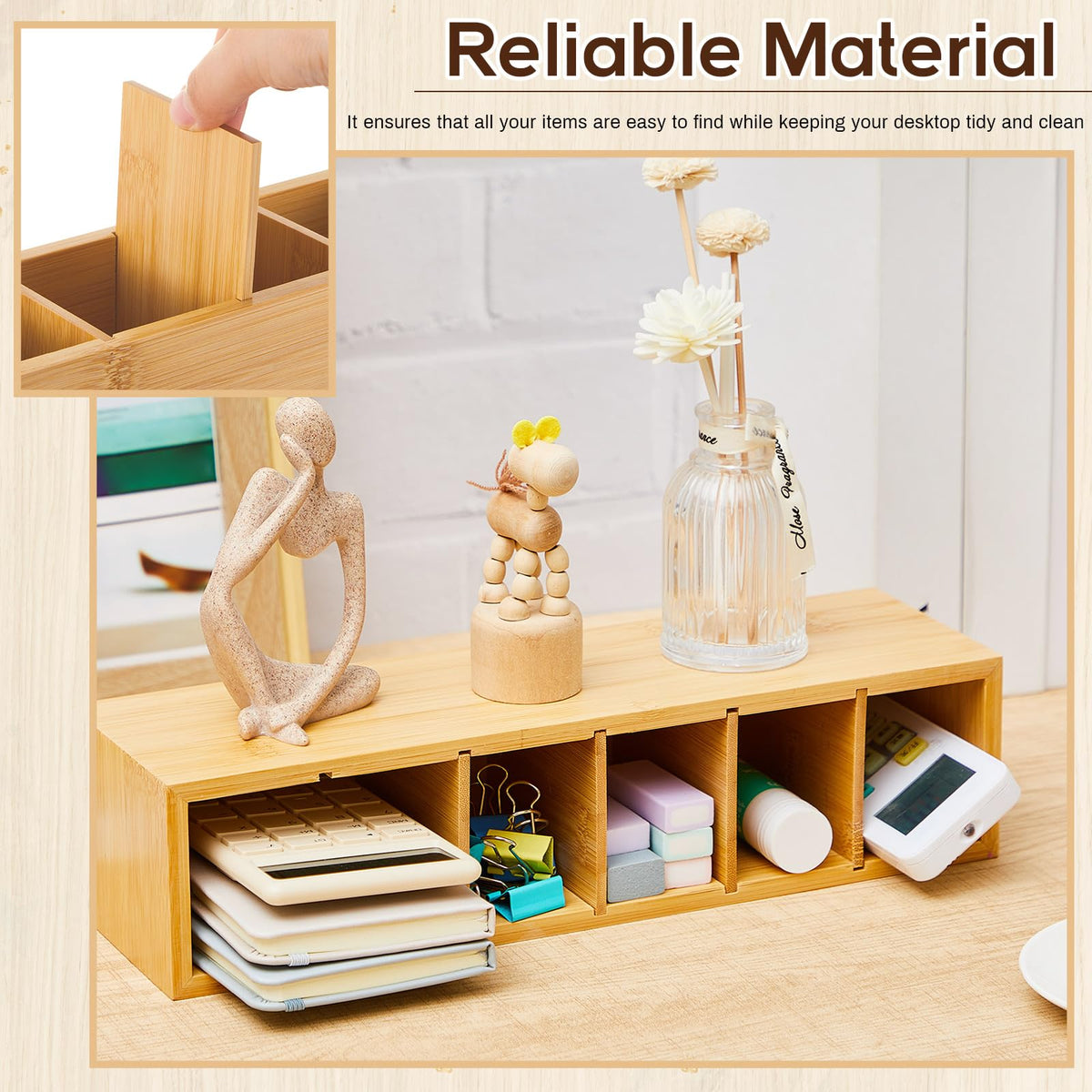 Jetec Wooden Pencil Pen Holder for Desk, Bamboo, 6 Compartments