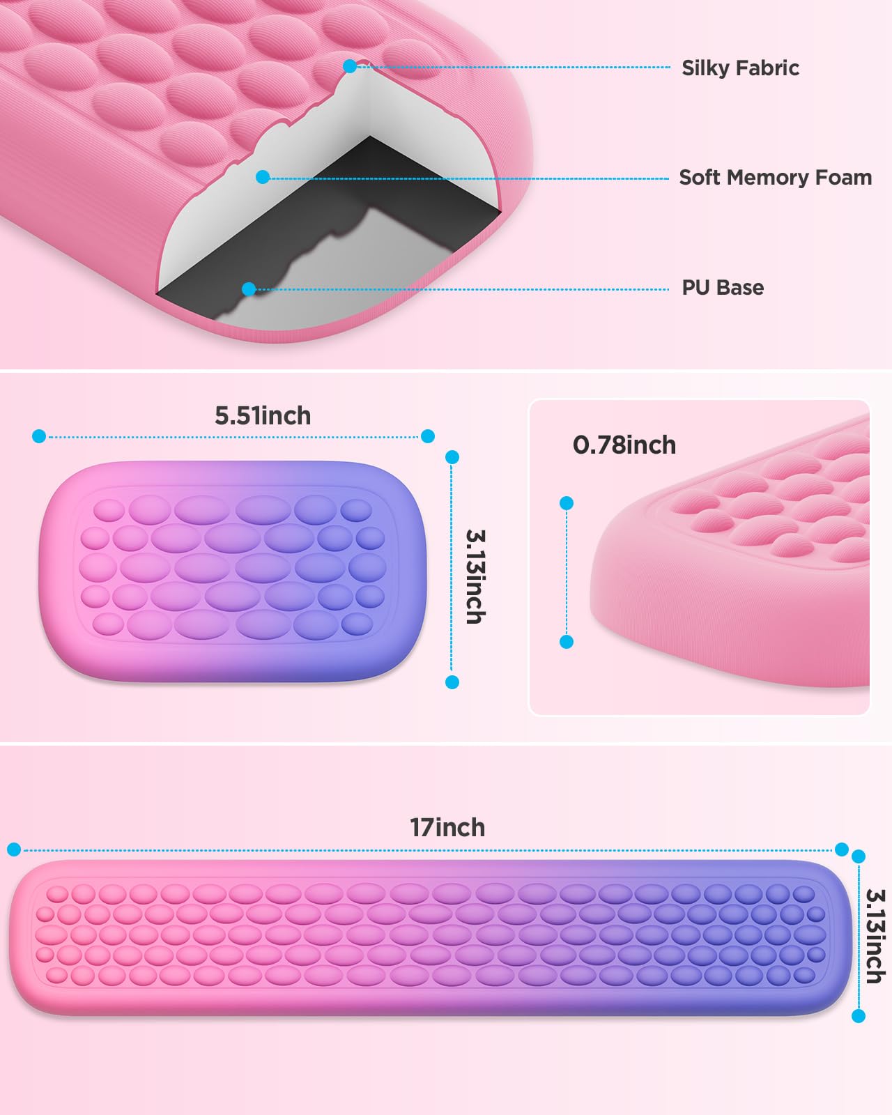 Lekvey Ergonomic Gaming Wrist Rest for Keyboard & Mouse (Pink/Purple)