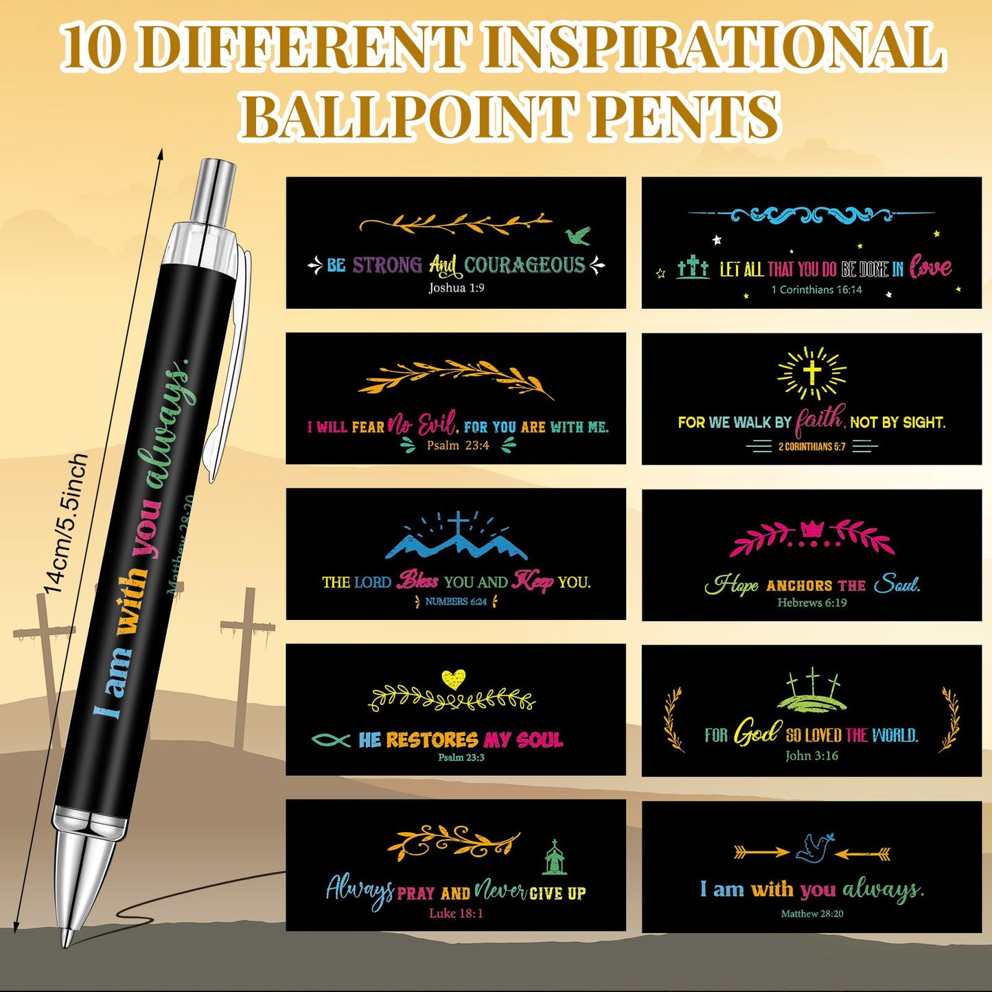 Qeeenar 50 Pcs Bible Verse Pens Christian Gift,Black Background Style