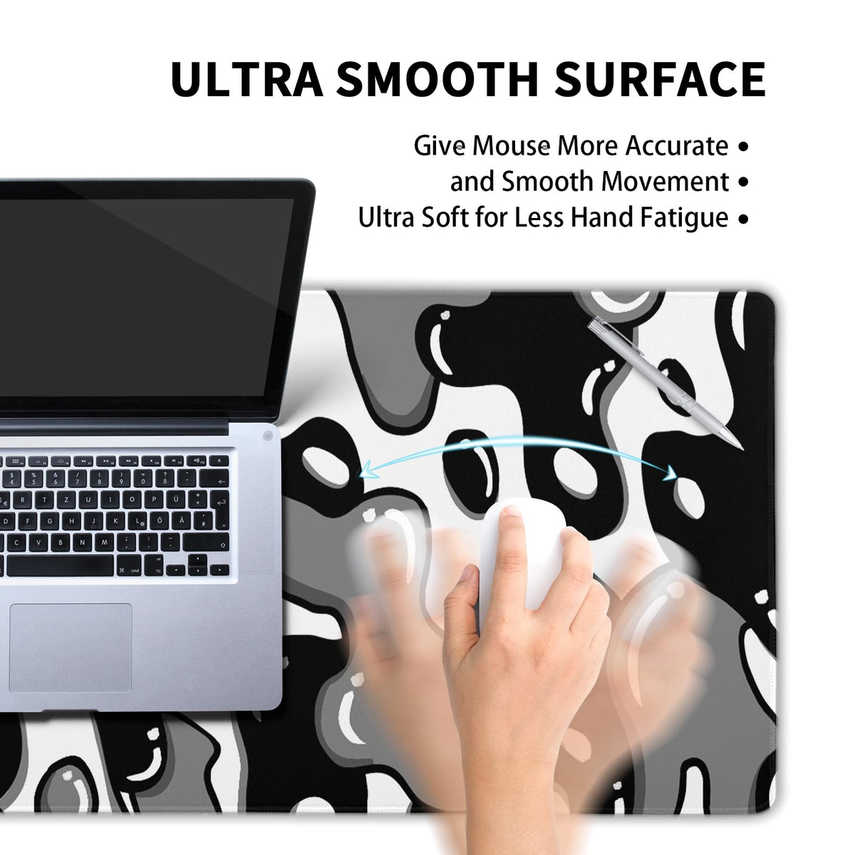 Black White Geometric Japanese Mouse Pad Desk Mat 35.4" x 15.7" Abstract Extended Large Gaming