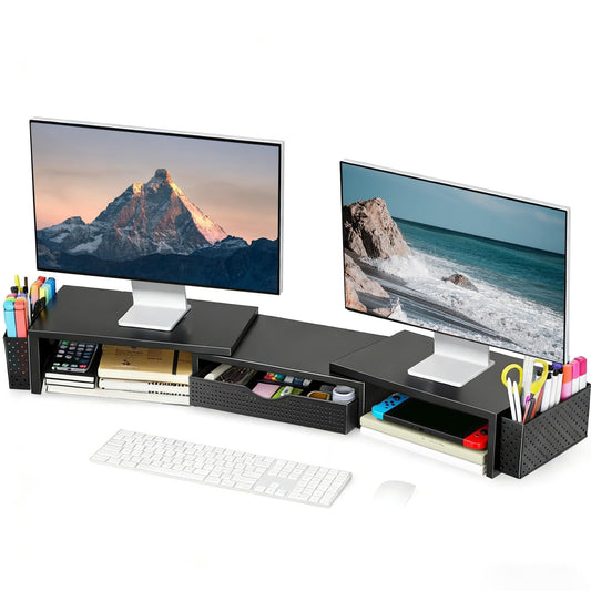 Spacrea Dual Monitor Stand Riser with Drawer and 2 Pen Holders