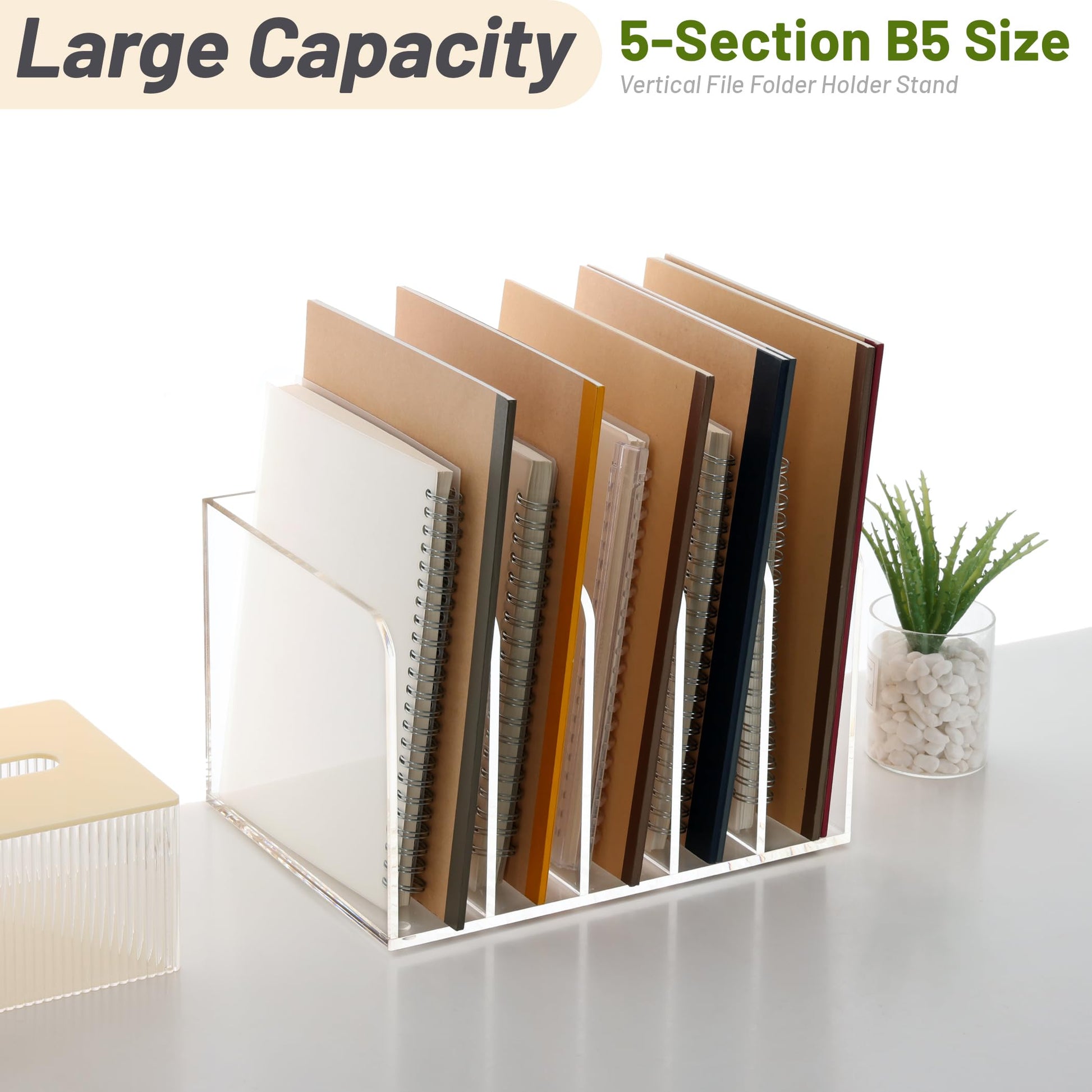 SANRUI Clear Acrylic File Organizer for Desk 5-Section Upright File Sorter