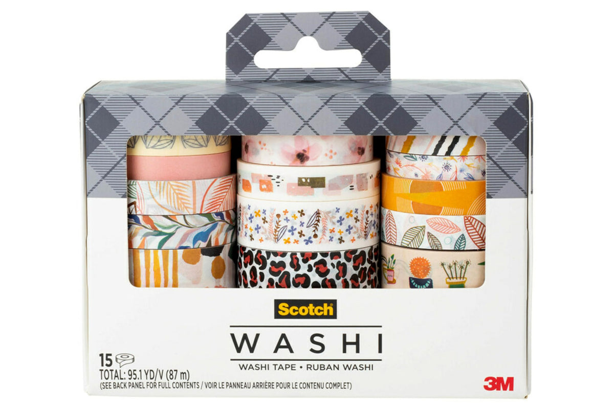 Scotch Washi Tape, Whimsical Design, 15 Rolls, Great for Bullet Journaling, Scrapbooking and DIY