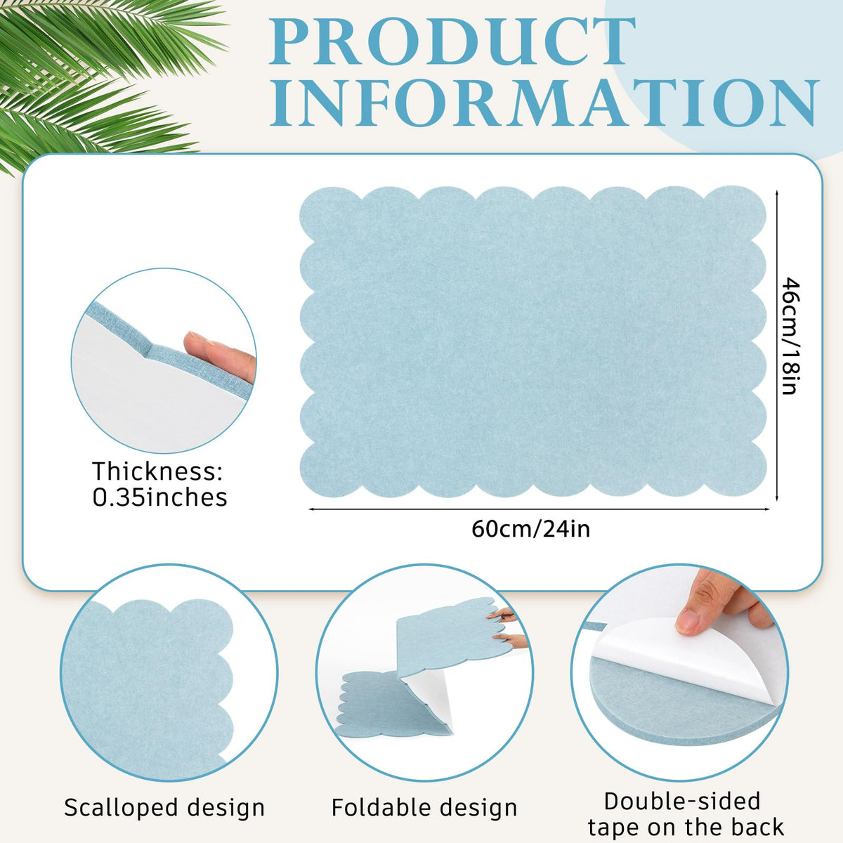 Mooliwe Scalloped Felt Bulletin Cork Board Foldable Light Blue 24 * 18 Inch