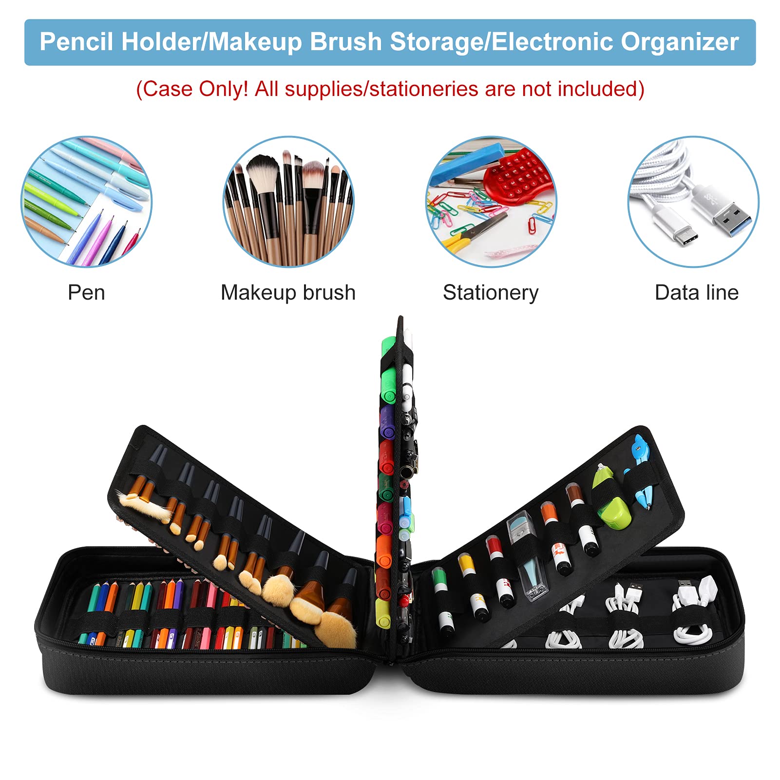 FINPAC Pencil Case Holder Slot, Large MultiLayer Watercolor Pen Bag w/Zipper Front Pocket, Big