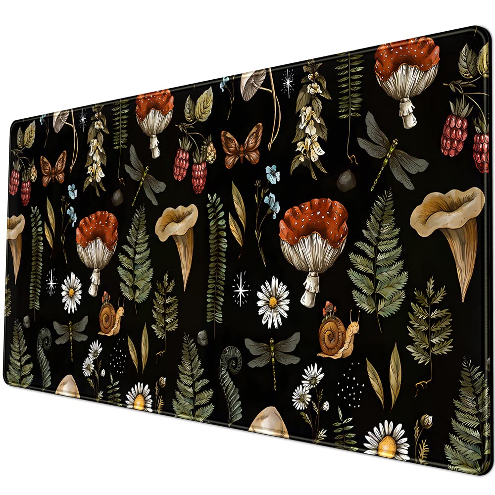 Black Mouse Pad Cottage Core Aesthetic Mouse Pads Mushroom Desk Pad Vintage Mouse Pad Forest Magic