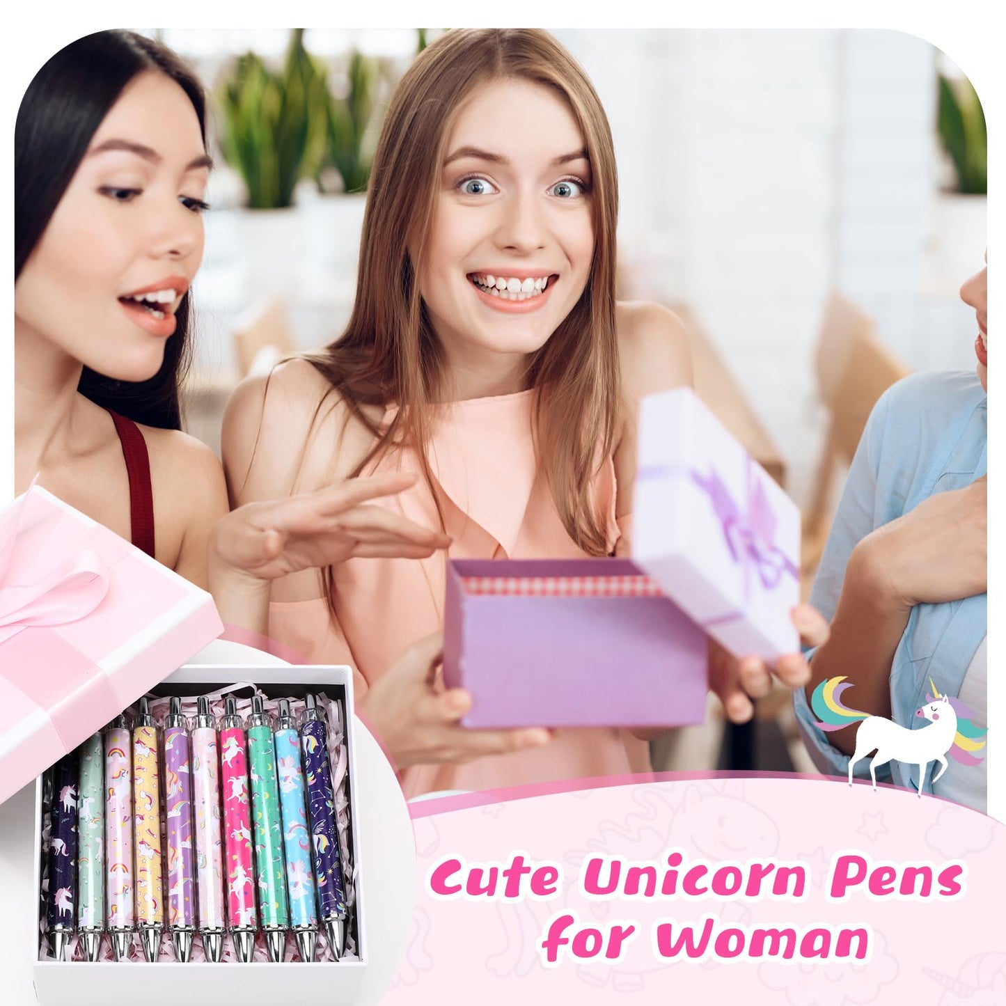 TecUnite 30 Pcs Unicorn Ballpoint Pens Cute Cartoon Unicorn Pens 1.00 mm Cute Black Ink Rainbow