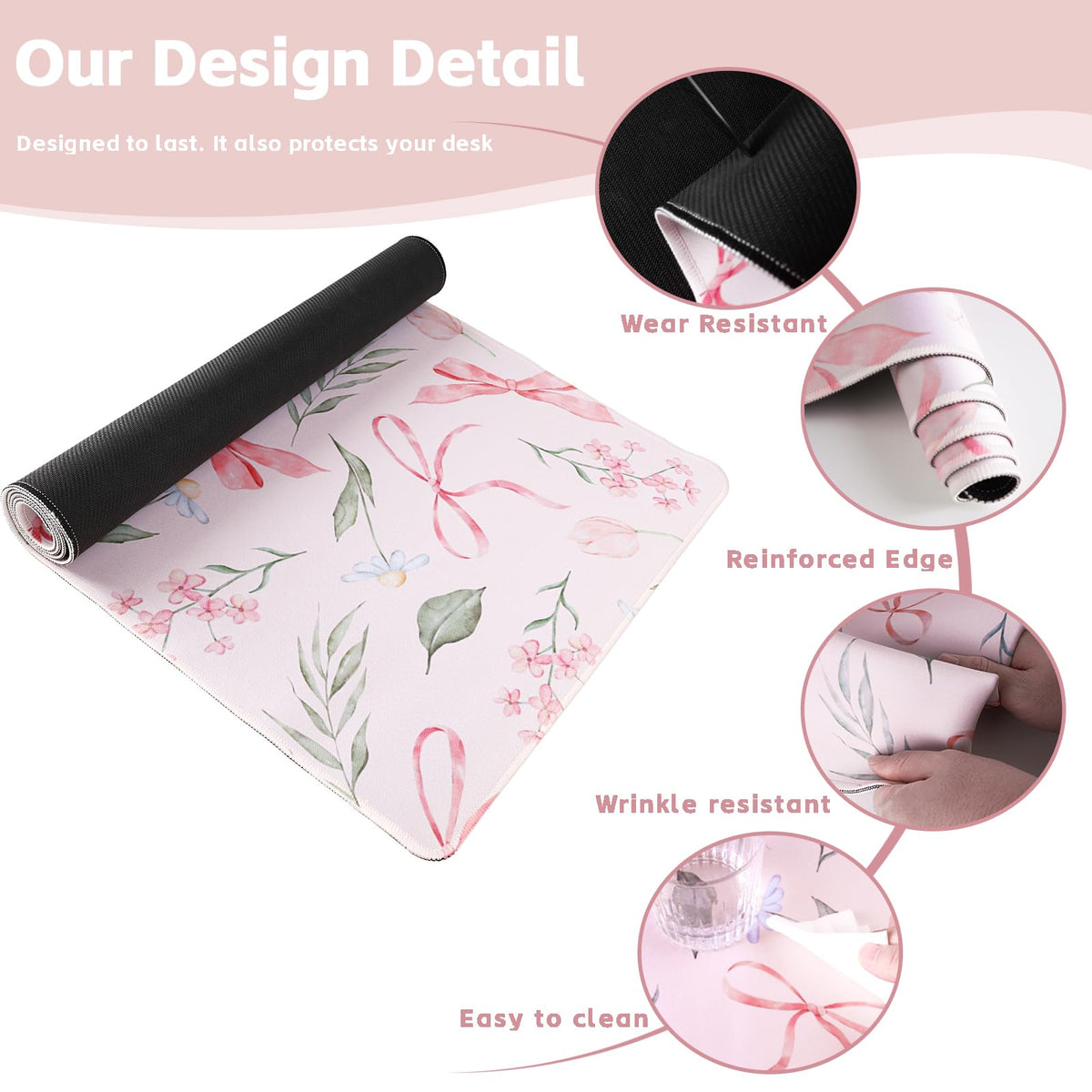 Baziabbo Pink Desk Mat,XXL Extended Big Mouse Pad,Gaming Mousepad with Stitched Edge,Non-Slip