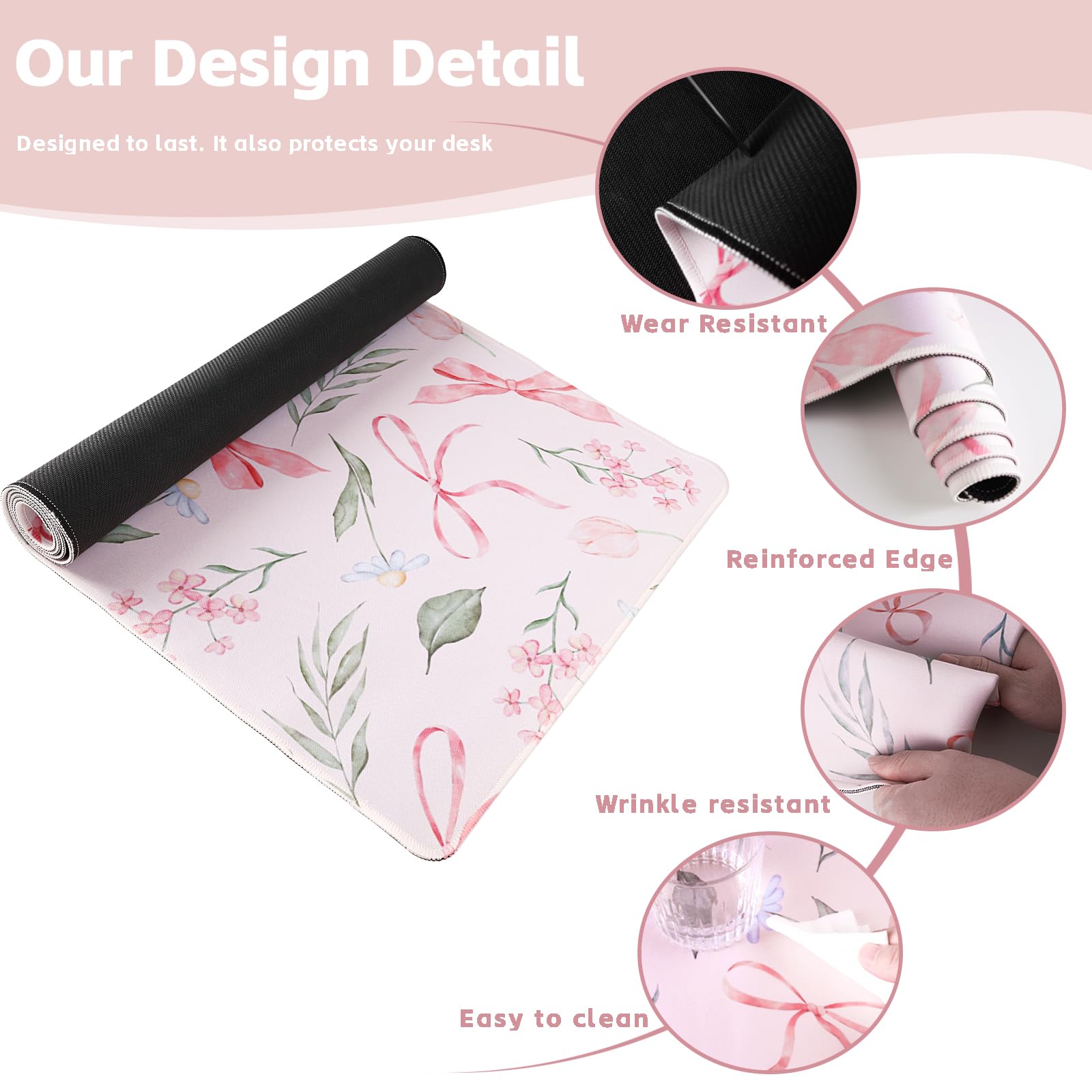 Baziabbo Pink Desk Mat,XXL Extended Big Mouse Pad,Gaming Mousepad with Stitched Edge,Non-Slip