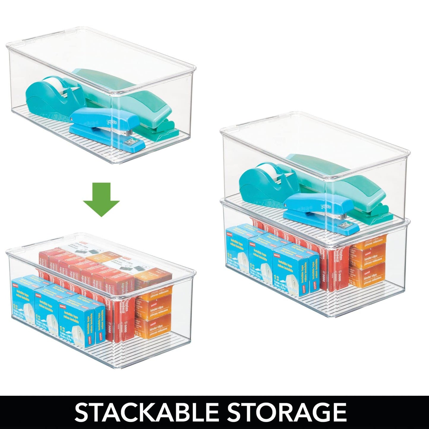 mDesign Plastic Stackable Home Office Storage Organizer Box with Hinge Lid - Holder Container Bin
