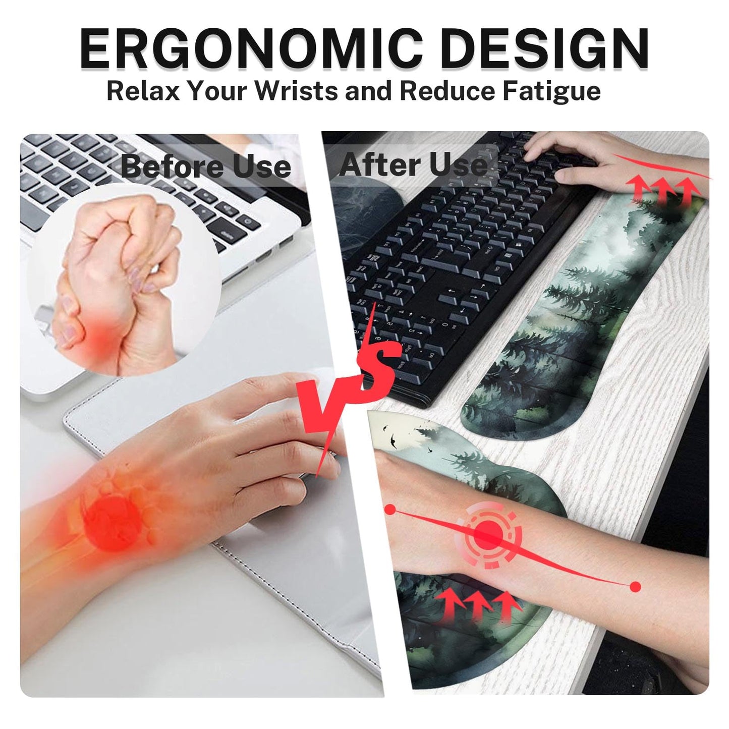 Britimes Keyboard Mouse Pad Set, 4 in 1 Desk Mat Set, Mountain Forest