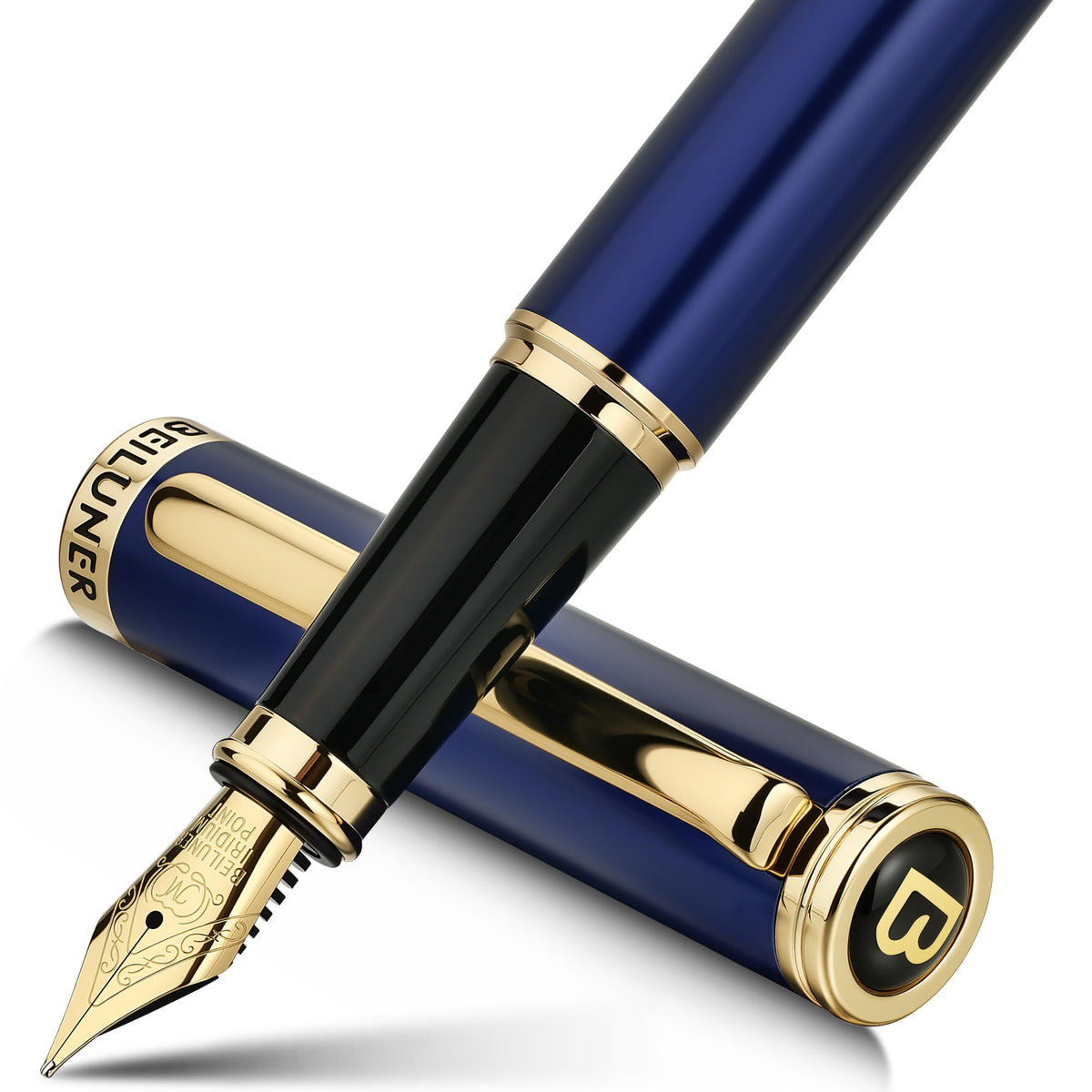 BEILUNER Blue Fountain Pen,Stunning Luxury Pens with 24K Gold Finish, Gorgeous 24K Gilded