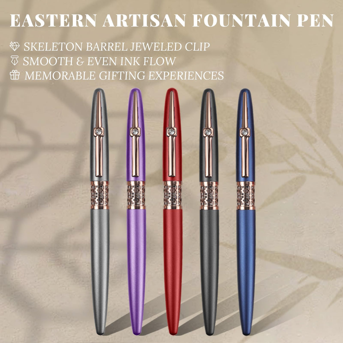 YUNCHUN Refillable Fountain Pen Fine Nib, Fancy Ink Pen with 10 Black & 10 Blue Ink Refills