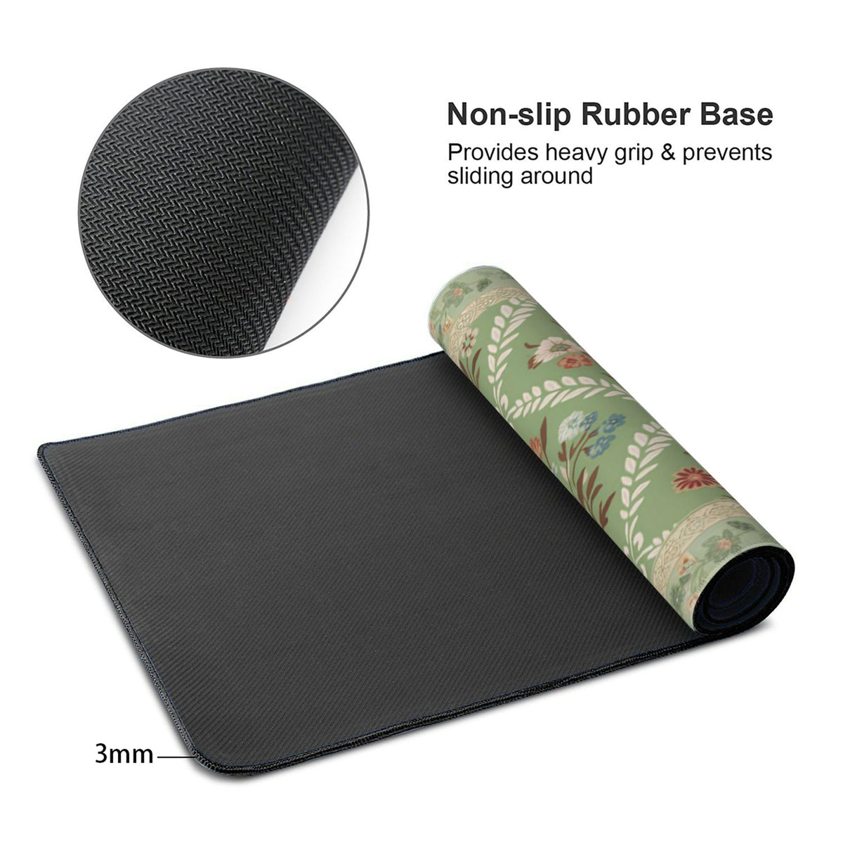 XXL Large Floral Mouse Pad - Sage Green Flower Desk Mat with Stitched Edges & Anti-Slip Base