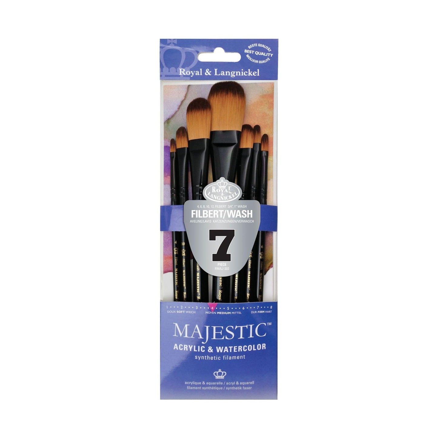 Royal & Langnickel Majestic Filbert and Oval Wash Artist Brush Set, 7-piece
