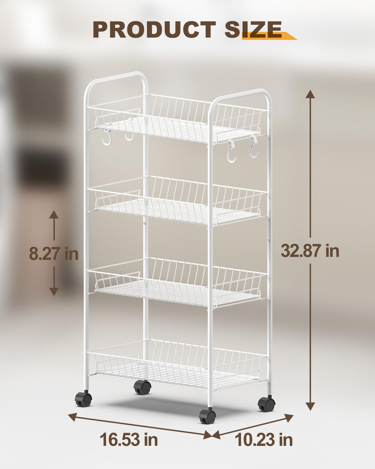 Mythinglogic 4-Tier Rolling Utility Cart with Removable Wire Baskets