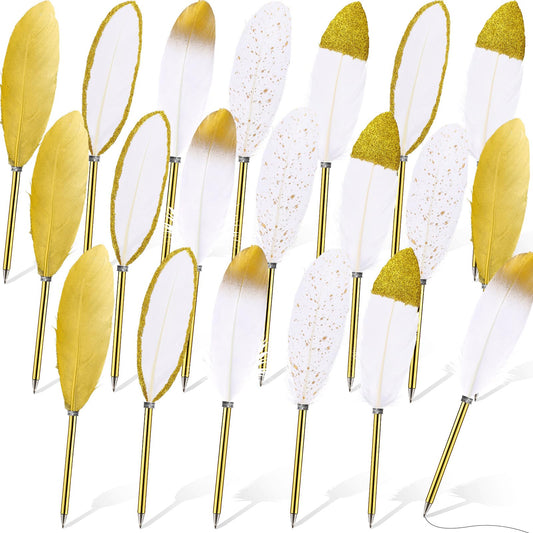 Chivao Feather Pens, Gold and White, 20 Pcs
