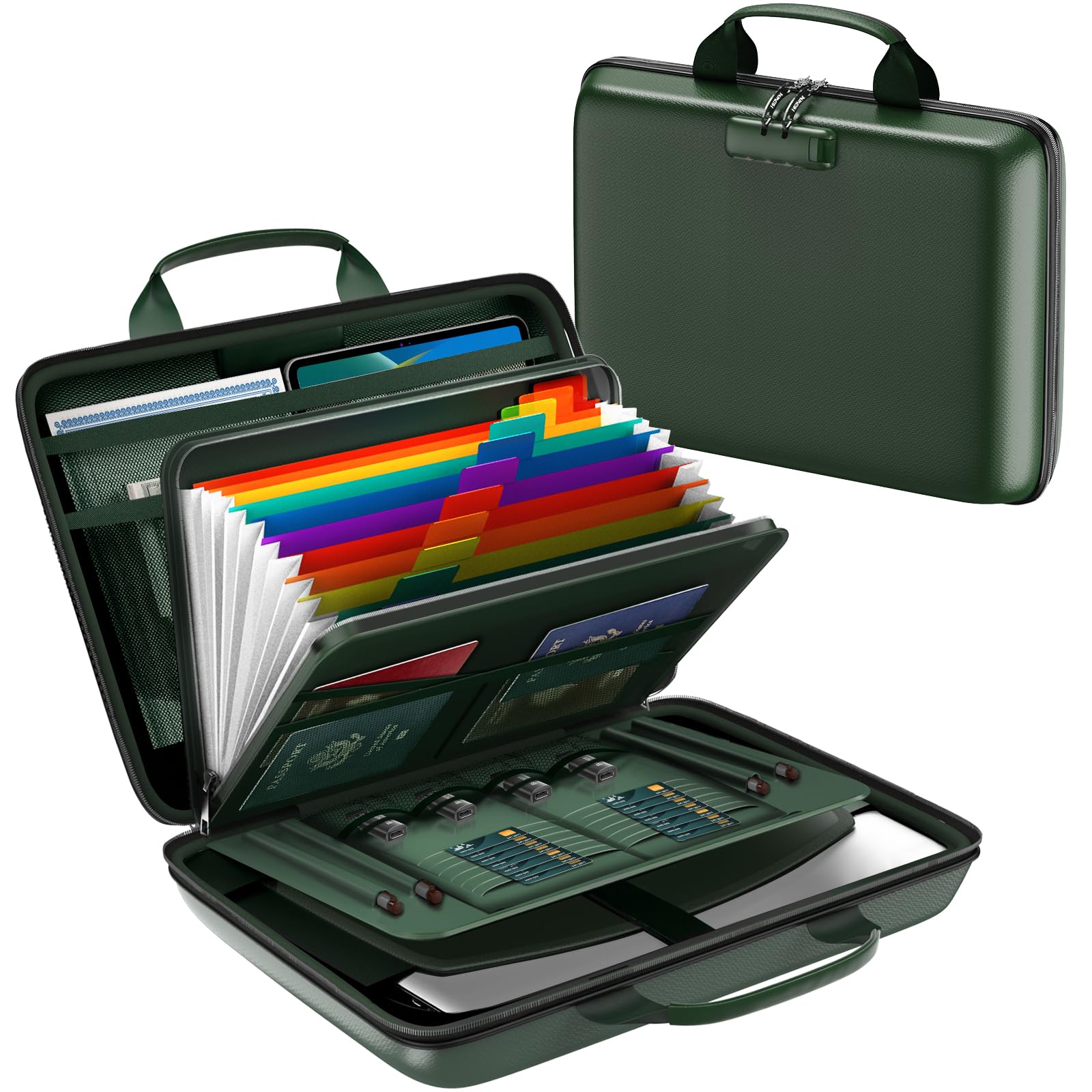 HIBWN Fireproof Document Box, Hard Case Fireproof File Organizer Box with Lock and 13 Pocket