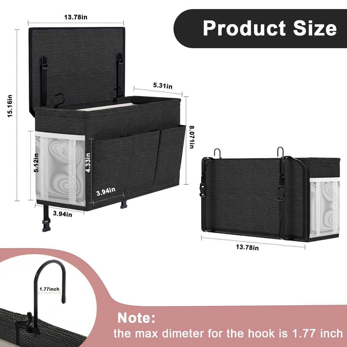 Bedside Caddy Storage Organizer for Bed Rails, Bed Caddy with 6 Pockets