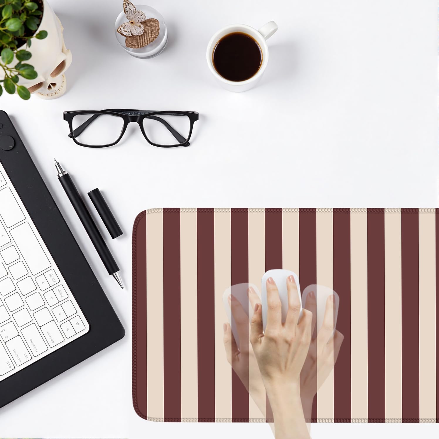 Maroon Beige Striped Desk Mat Cute Pastel XXL Large Gaming Mouse Pad Desk Pad Kawaii Cozy Aesthetic