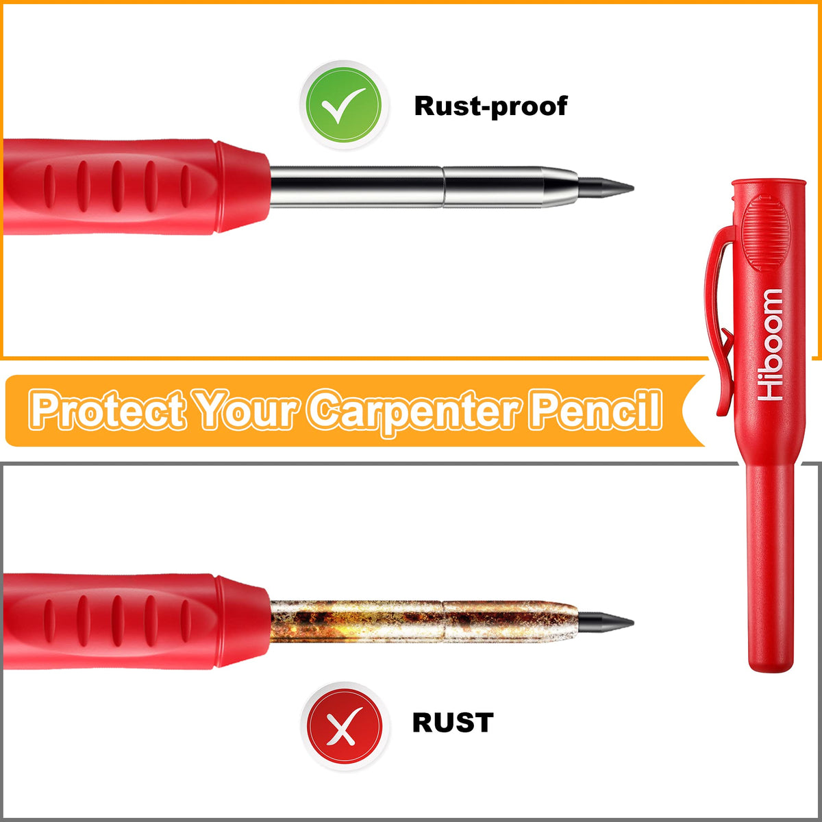 Hiboom 4 Pack Carpenter Pencil with 36 Refills Built In Sharpener (Multi)